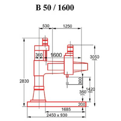 Radiaal boormachine Csepel BH50 afmetingen afb .400x400